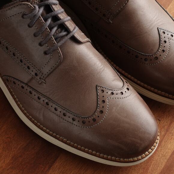 Cole Haan Oxfords Mens SZ 8.5M Gray Brown Grand OS Leather Wingtip Dress Shoes - Picture 4 of 15